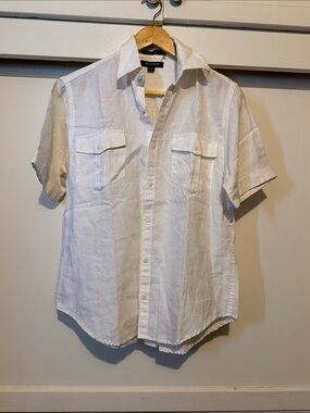 Brandini Linen Short-Sleeve Button-Down Shirt in White